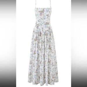 Floral Midi Dress - White and Purple